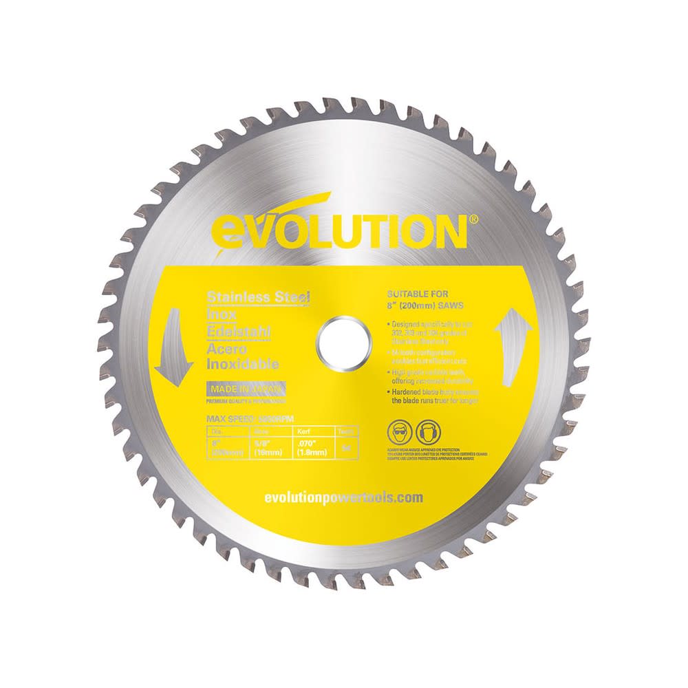 Evolution Power Tools 8″ x 54T Stainless Steel Cutting Circular Saw Blade - Ascmtools