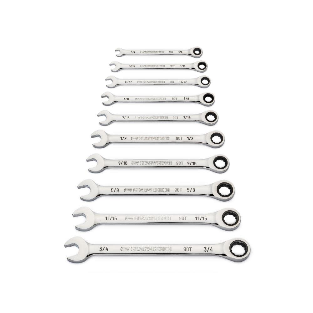 GEARWRENCH 10 Pc. 90T 12 Point SAE Combination Ratcheting Wrench Set - Ascmtools