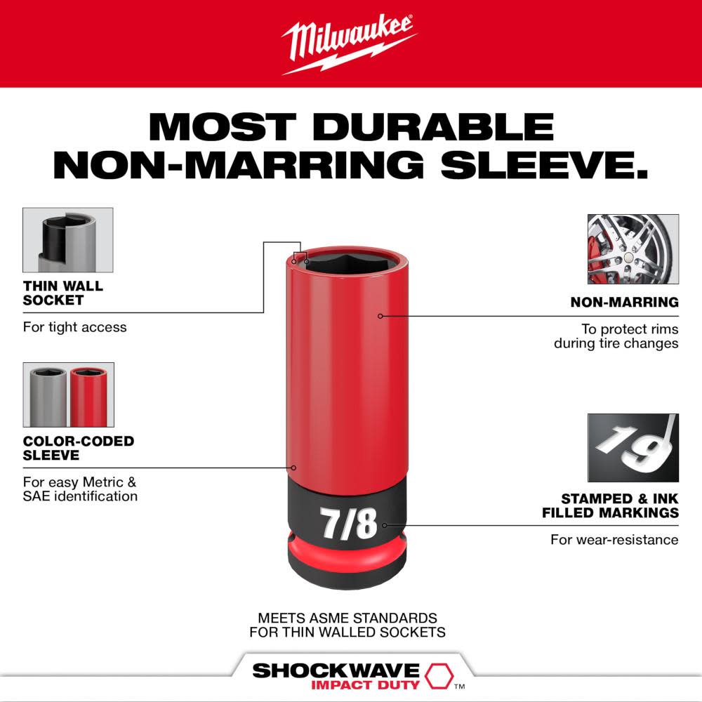 Milwaukee SHOCKWAVE Impact Duty Socket 1/2 Drive 7/8″ SAE Lug Nut Wheel - Ascmtools