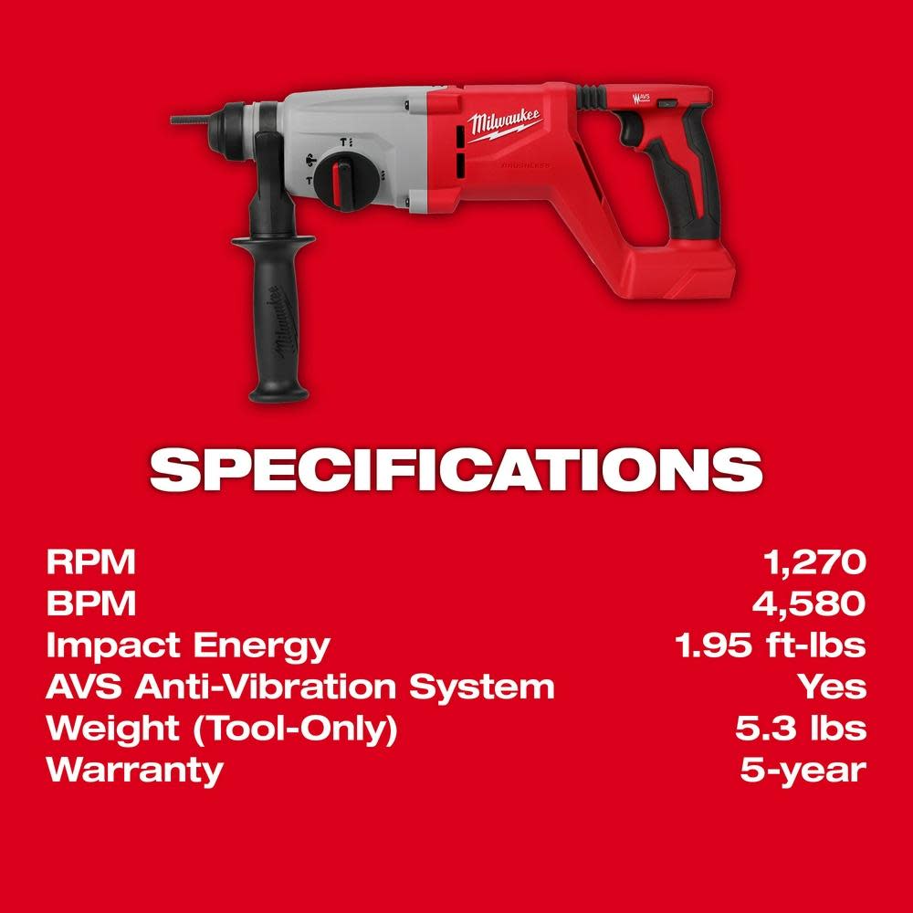 Milwaukee M18 Rotary Hammer 1 SDS Plus D Handle Bare Tool - Ascmtools