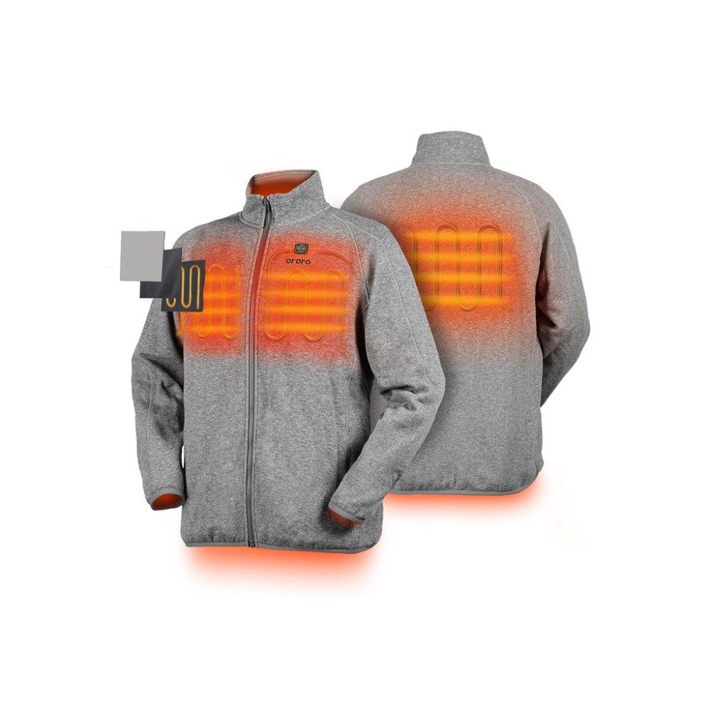 ORORO Mens Flecking Gray Heated Fleece Jacket Kit 2X - Ascmtools