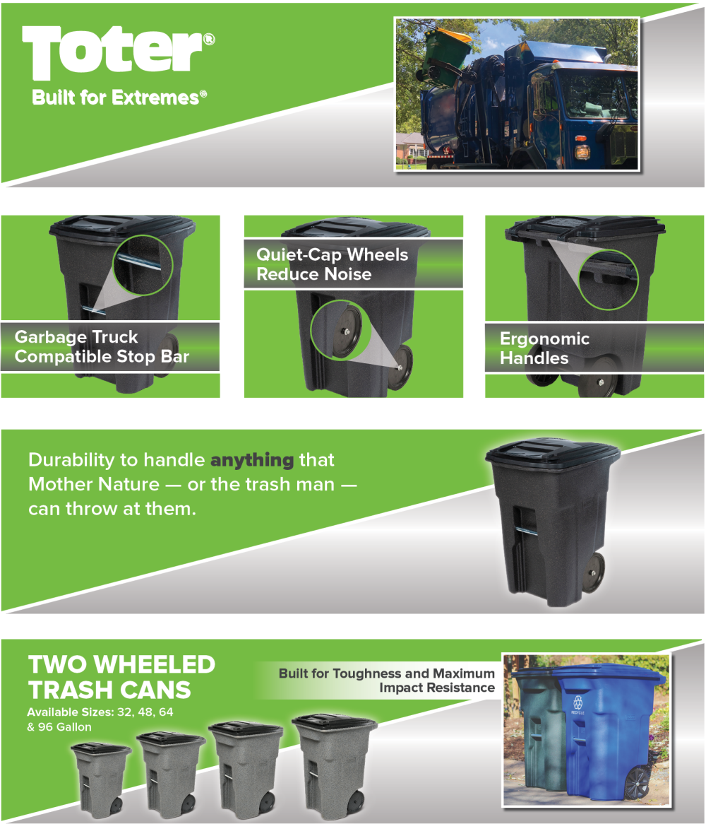 Toter 48 Gallon Trash Can with Smooth Wheels and Lid - Ascmtools