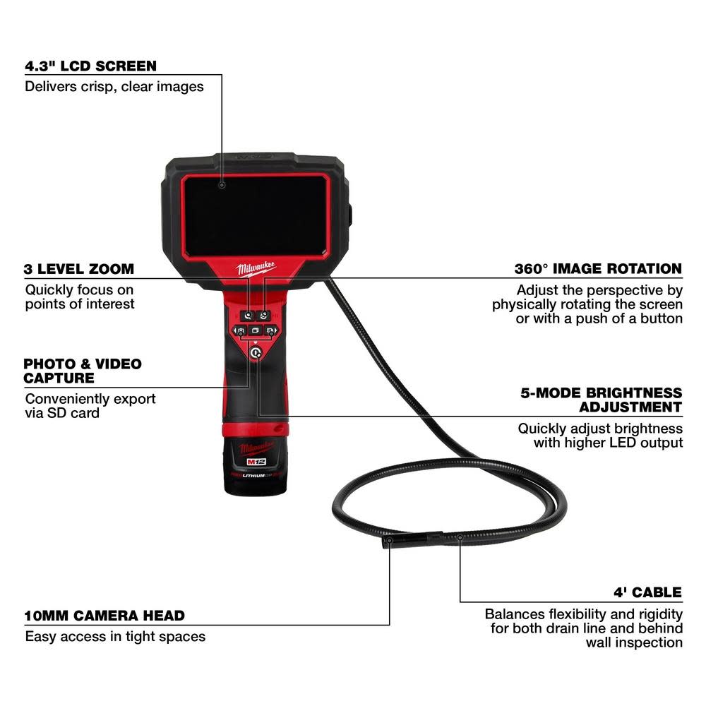 Milwaukee M12 M Spector 360 4′ Inspection Camera Kit - Ascmtools