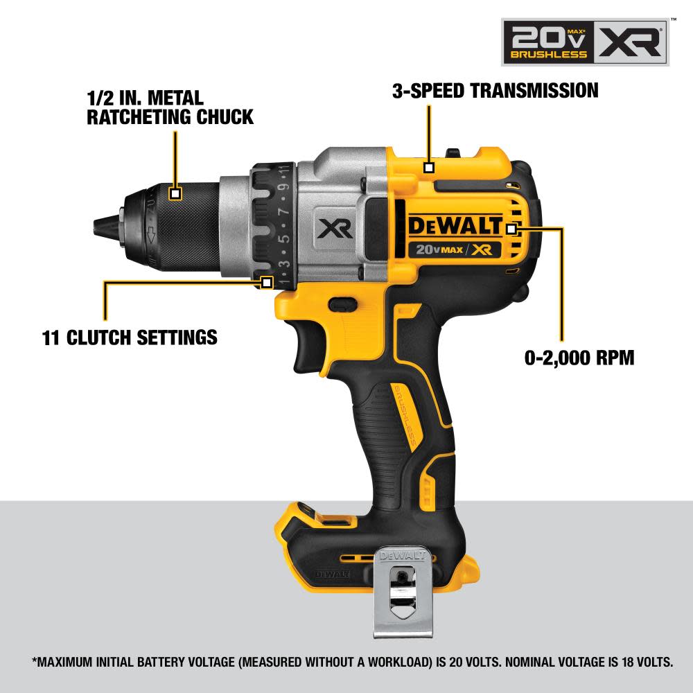 DEWALT DCD991B – 20V MAX XR LITHIUM ION BRUSHLESS 3-SPEED DRILL/DRIVER BARE TOOL - Ascmtools