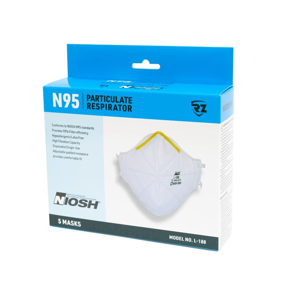RZ Mask N95 Respirator Mask Folding Disposable 5pk - Ascmtools