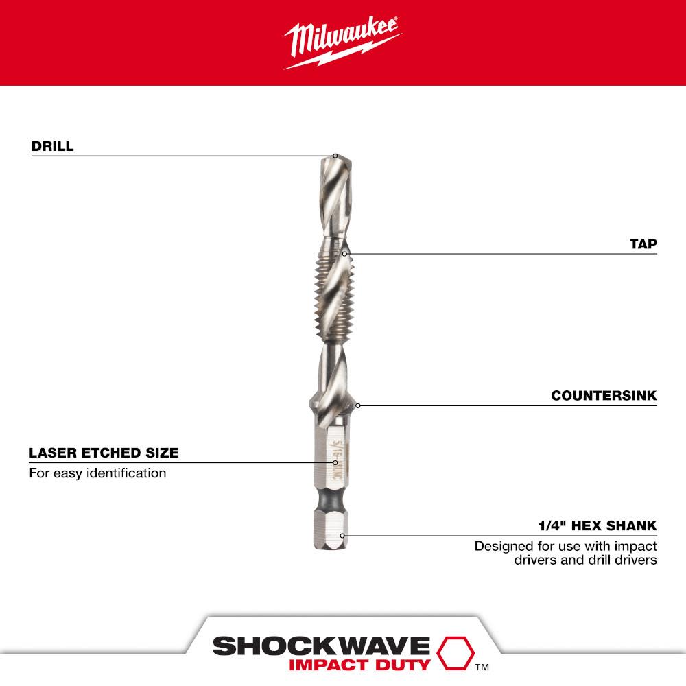 Milwaukee SHOCKWAVE 5 Pc. Metric Impact Drill Tap Set - Ascmtools