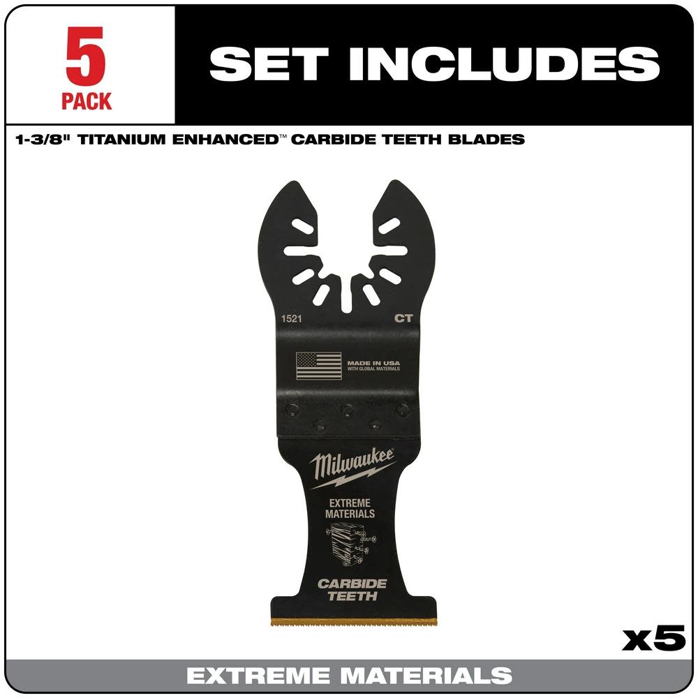 Milwaukee OPEN-LOK 1-3/8″ TITANIUM ENHANCED CARBIDE TEETH MULTI-MATERIAL BLADE 5PK - Ascmtools