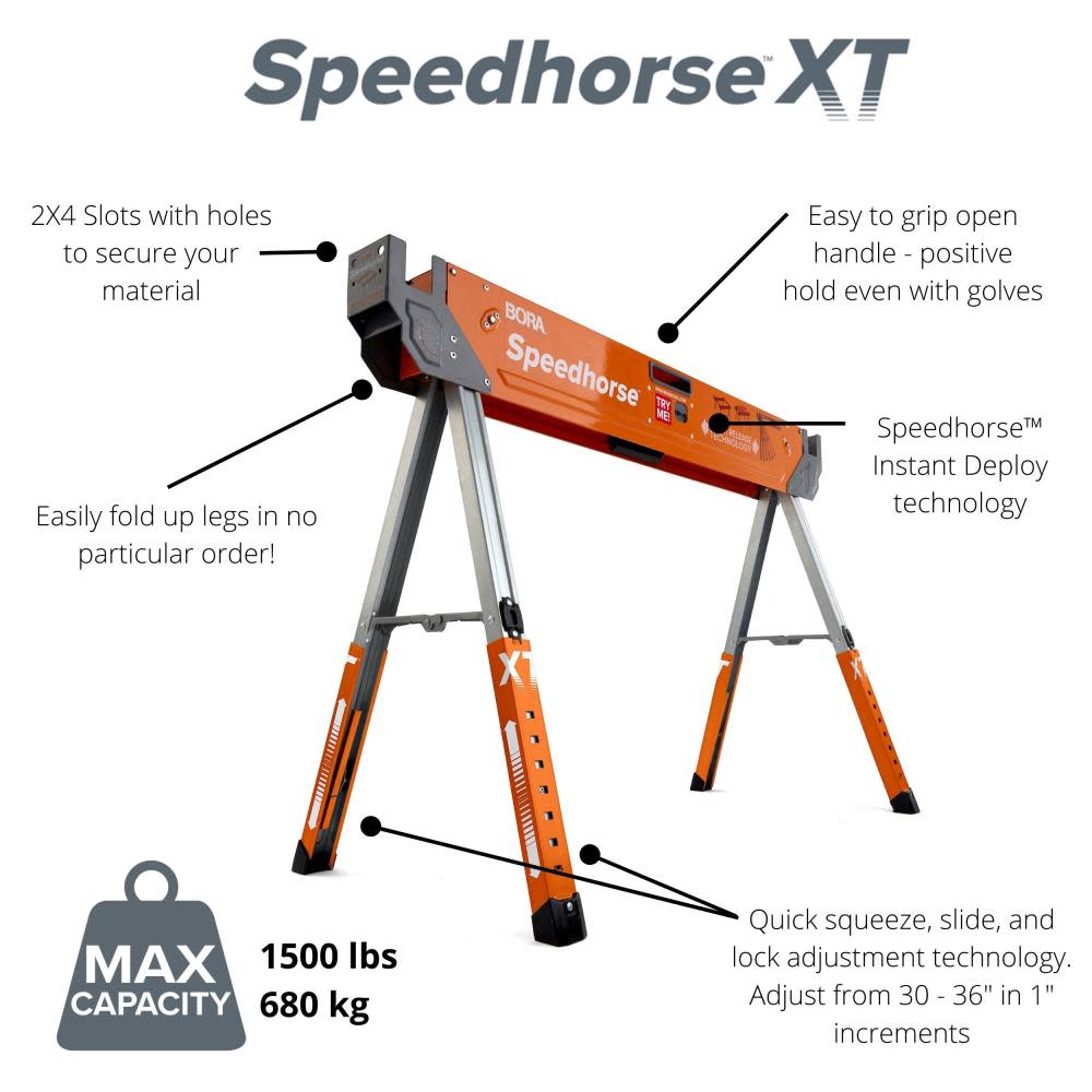 Bora Portamate Adjustable Speedhorse XT Sawhorse Work Support System Two Pack - Ascmtools