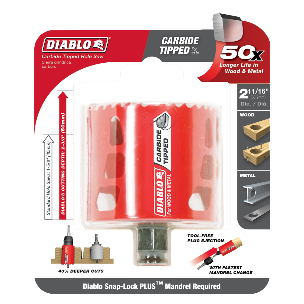 Diablo Tools 2-11/16″ (68mm) Carbide-Tip Wood & Metal Holesaw - Ascmtools