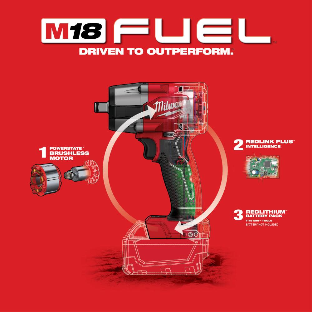 Milwaukee M18 FUEL 1/2 Mid-Torque Impact Wrench with Friction Ring - Ascmtools