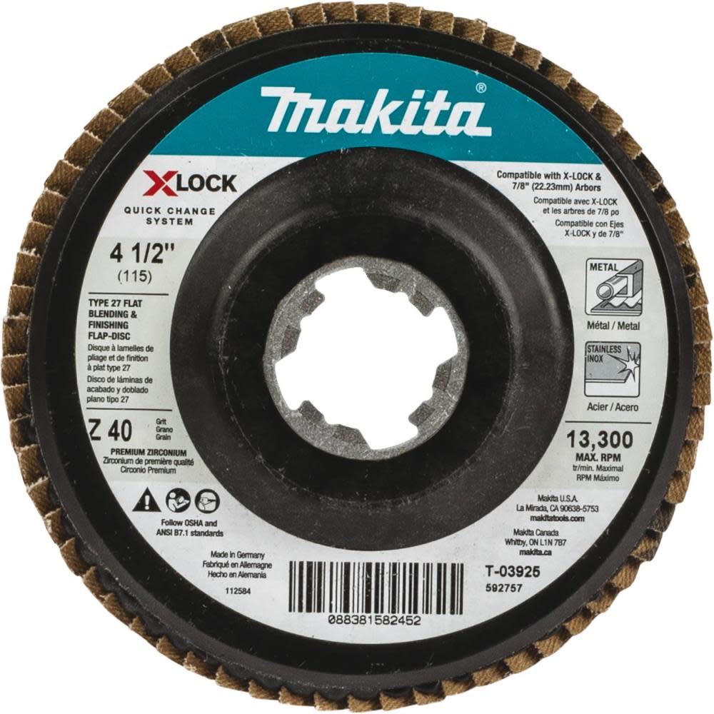 Makita X-LOCK 41/2″ 40 Grit Type 27 Flat Blending and Finishing Flap Disc for X-LOCK and All 7/8″ Arbor Grinders - Ascmtools