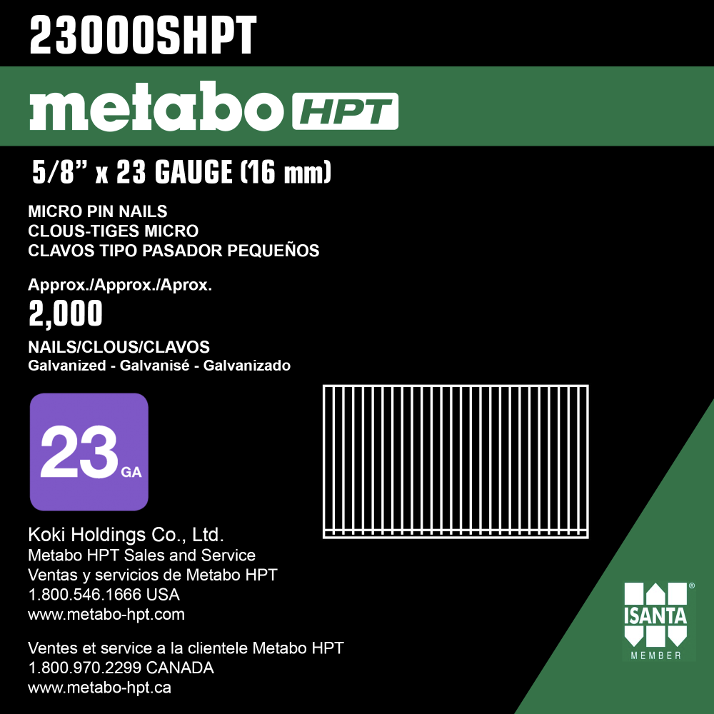 Metabo HPT 5/8″ 23 Gauge Galvanized Headless Pins 1200pk - Ascmtools