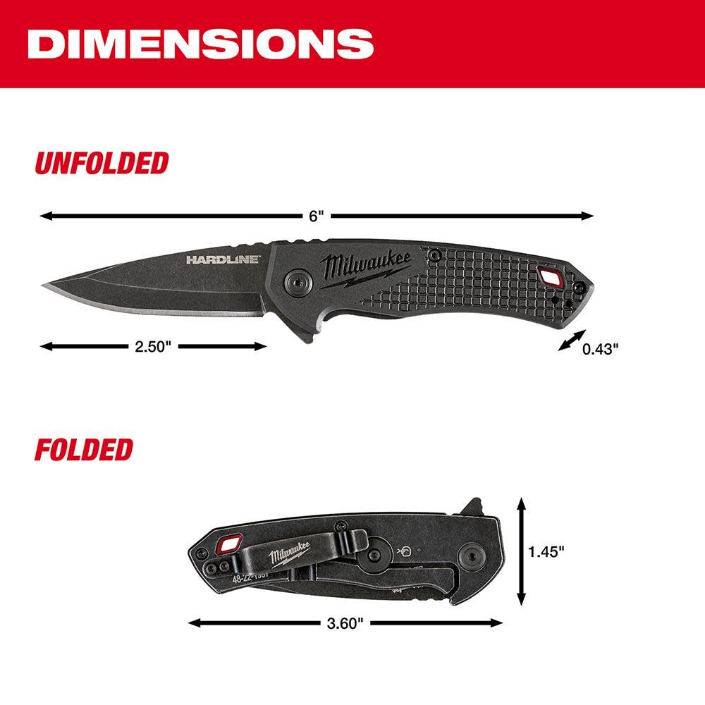 Milwaukee 2.5 in. HARDLINE Smooth Drop Point Blade Pocket Knife - Ascmtools