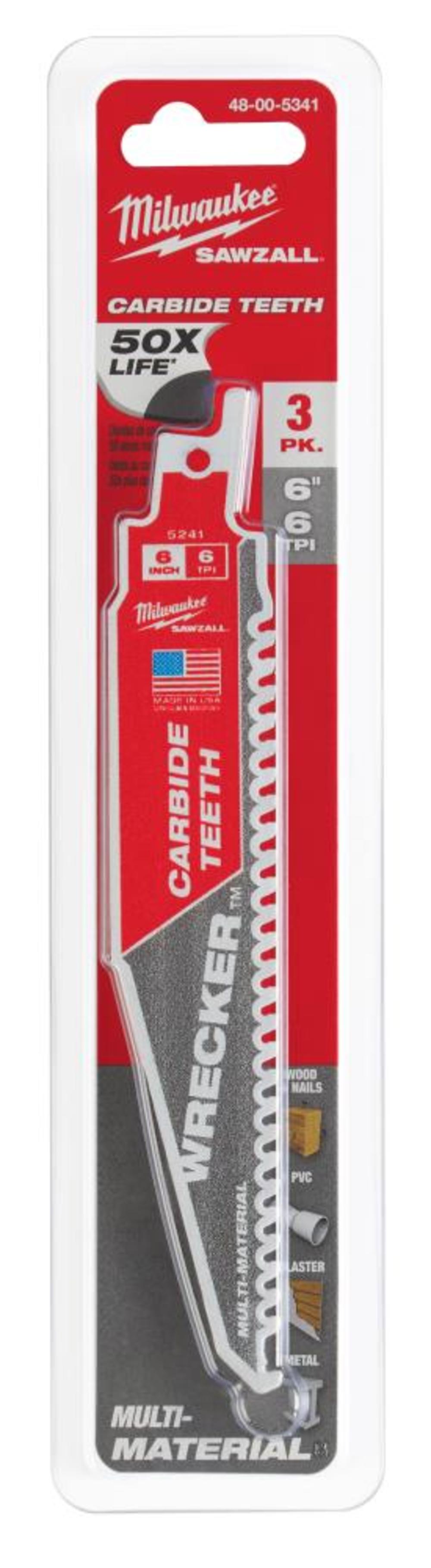 Milwaukee 6″ 6 TPI THE WRECKER with Carbide Teeth SAWZALL Blade 3PK - Ascmtools