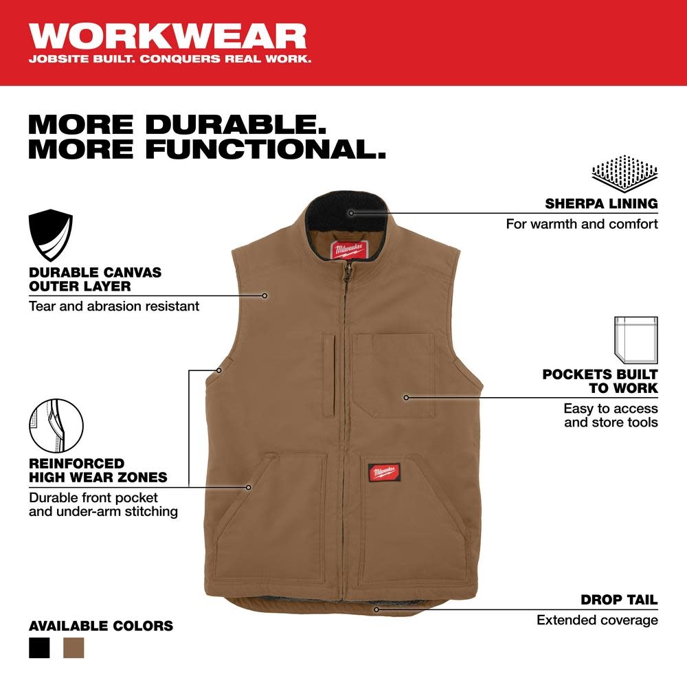 Milwaukee Heavy Duty Sherpa Lined Vest Brown 3X - Ascmtools