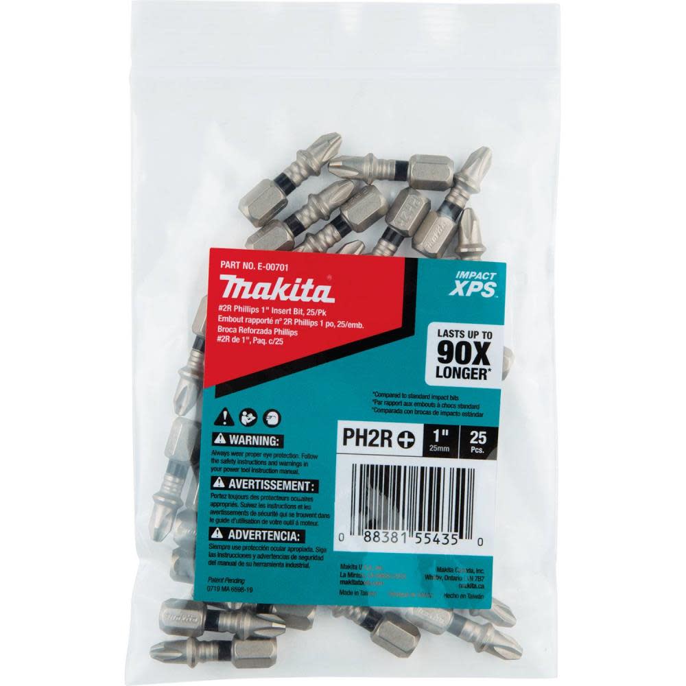 Makita Impact XPS #2 Phillips Drywall 1″ Insert Bit 25/pk - Ascmtools