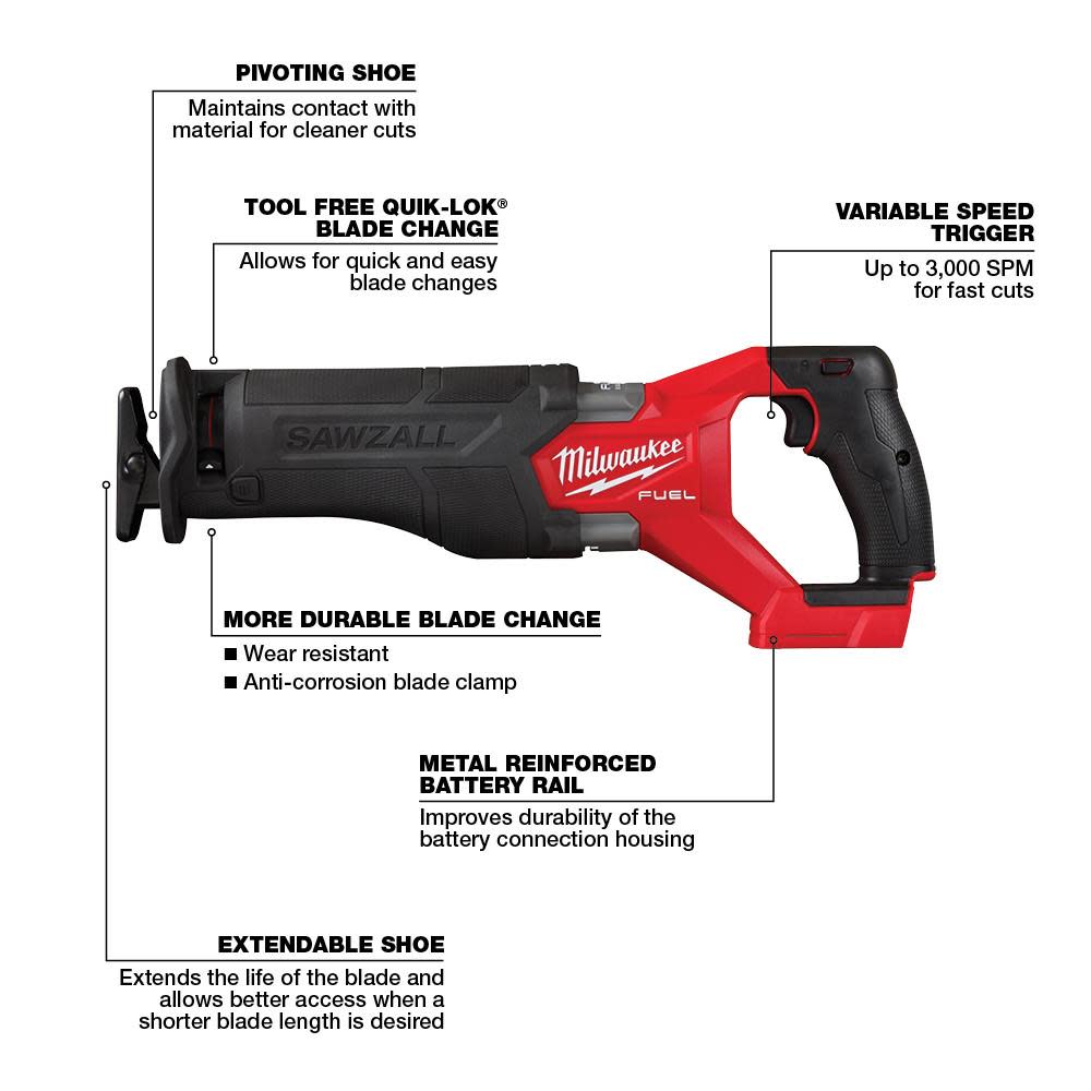 Milwaukee M18 FUEL SAWZALL Recip Saw Reconditioned - Ascmtools