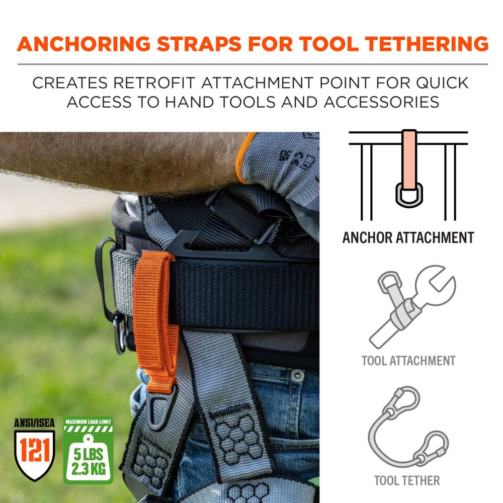 Ergodyne Squids 3172 Orange Anchor Strap Hook and Loop Closure 5lbs 2pk - Ascmtools