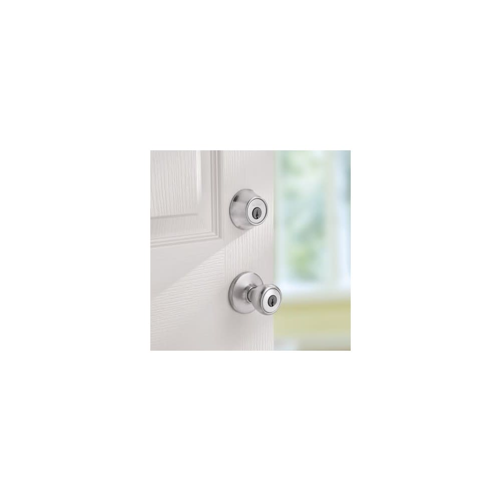 Kwikset Satin Chrome Tylo Door Knob & Single Cylinder Deadbolt Set - Ascmtools