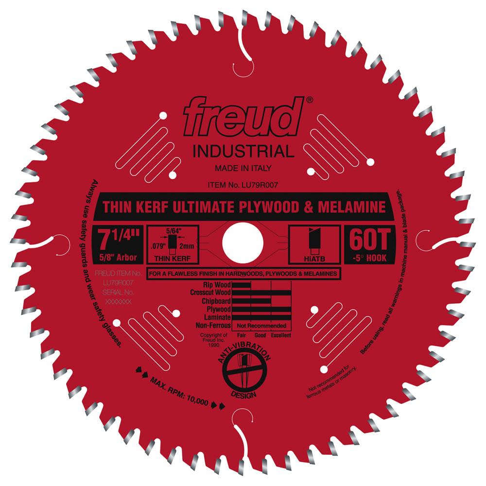 Freud 7-1/4 In. x 60T Thin Kerf Ultimate Plywood & Melamine Blade - Ascmtools