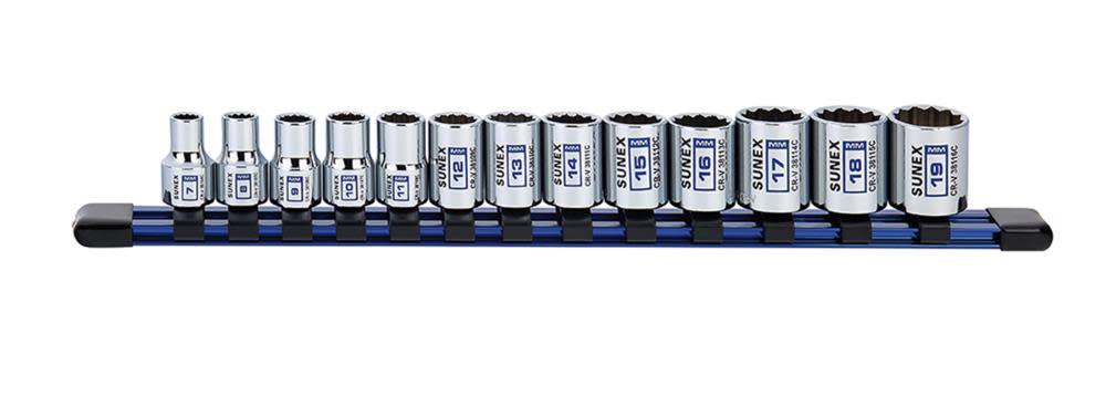 Sunex 3/8 In. Dr 12 Pt Standard Metric Socket Rail 13 Pc Set - Ascmtools