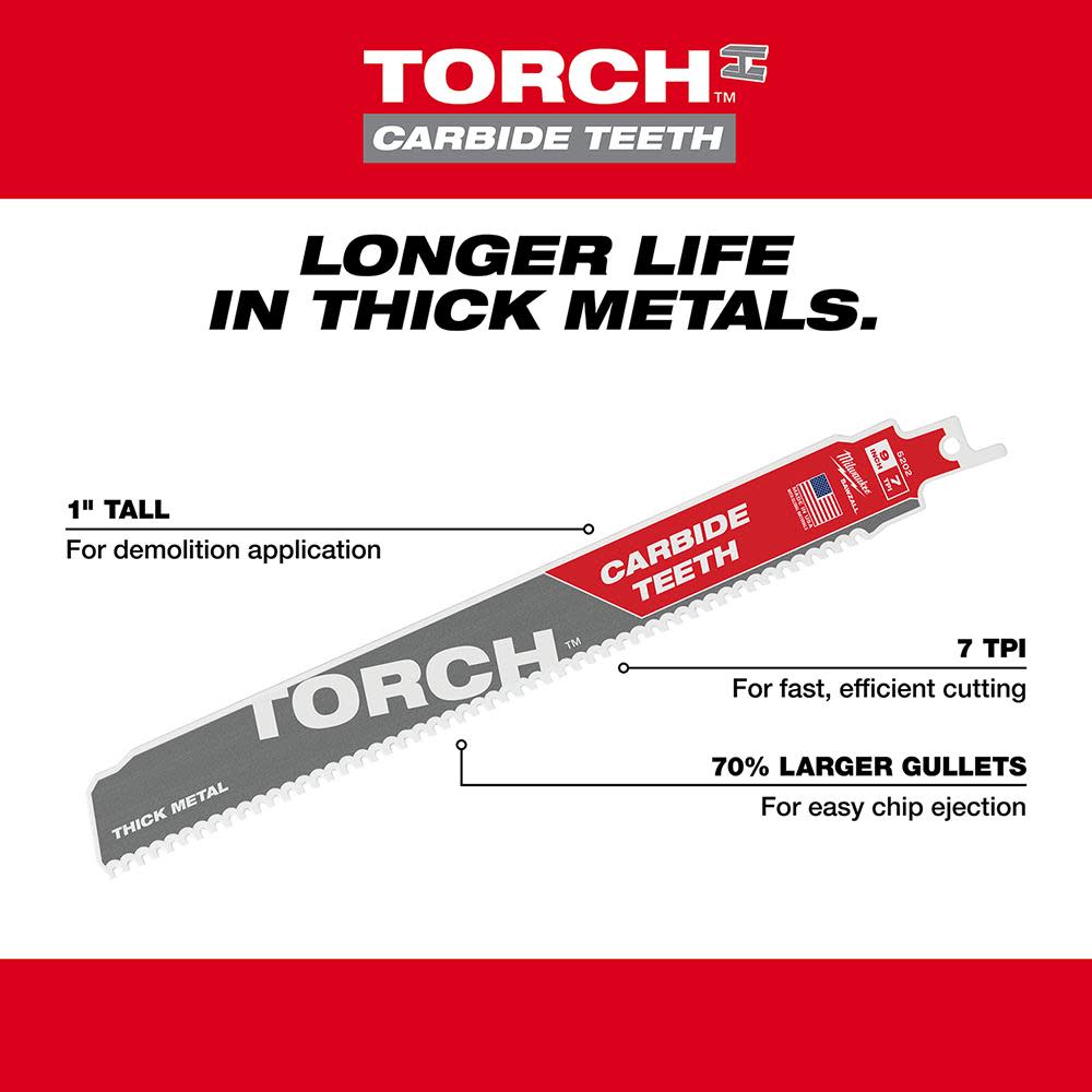 Milwaukee 9 in. 7TPI THE TORCH Carbide Teeth SAWZALL Blade - Ascmtools