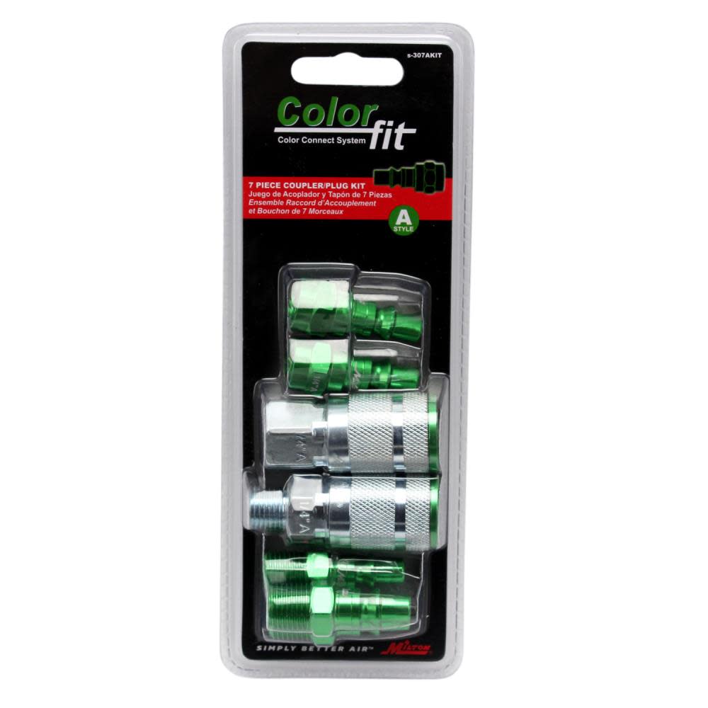 Milton ColorFit S-307AKIT Coupler & Plug Kit – (A-Style Green) – 1/4″ NPT (7-Piece) - Ascmtools