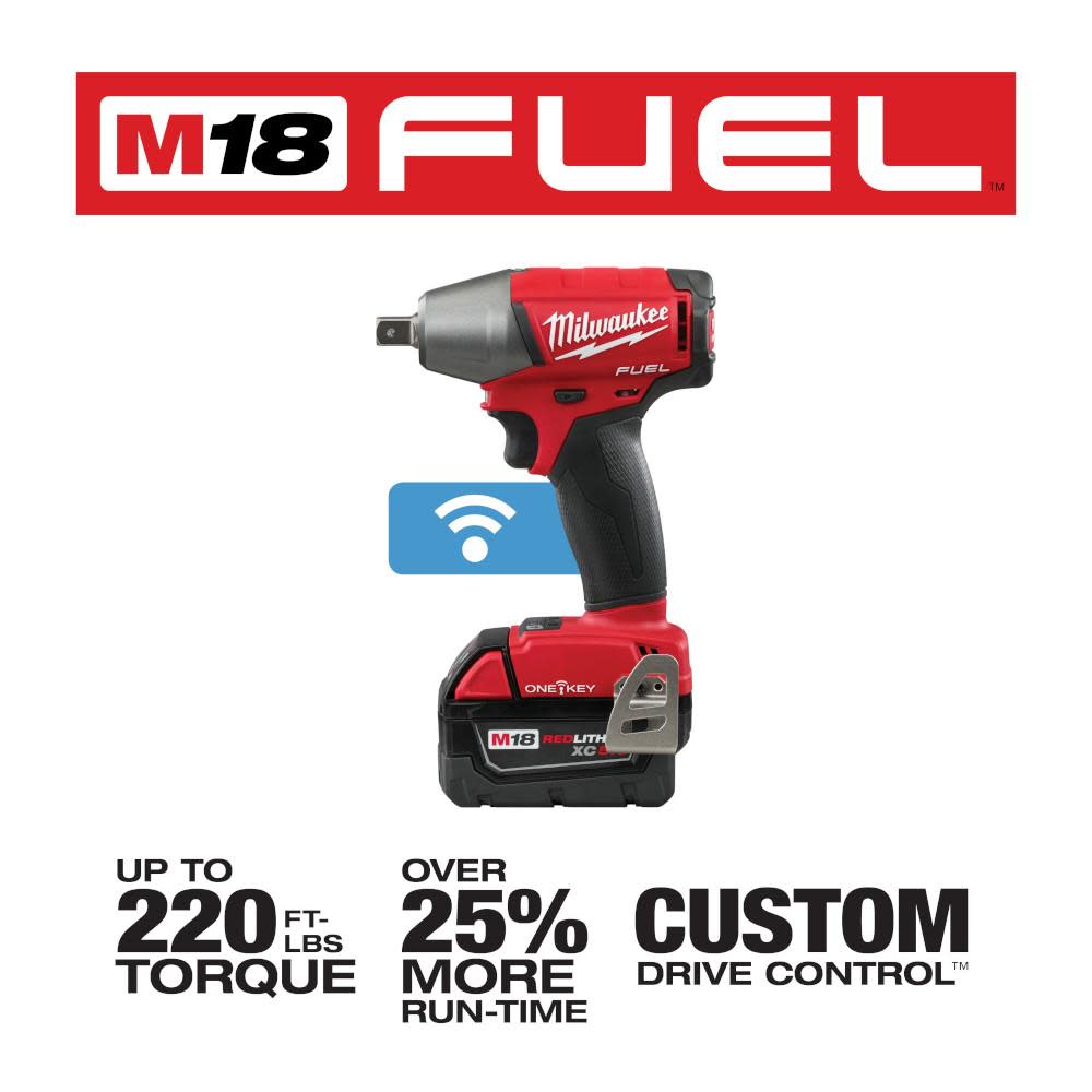 Milwaukee M18 FUEL 1/2 in. Compact Impact Wrench with Pin Detent with ONE-KEY Kit - Ascmtools