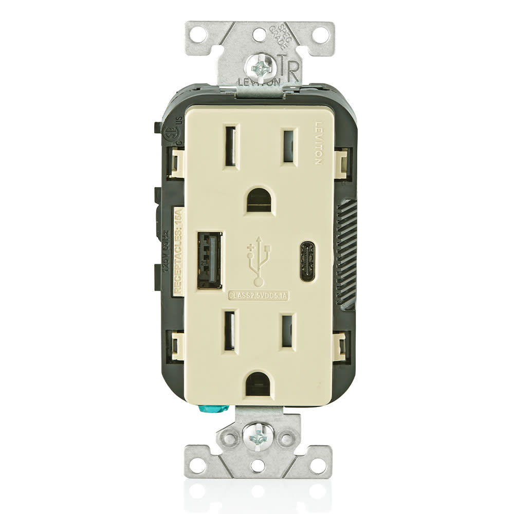 Leviton 15A 125V 5-15R Ivory Outlet with USB Type A/C Charger - Ascmtools