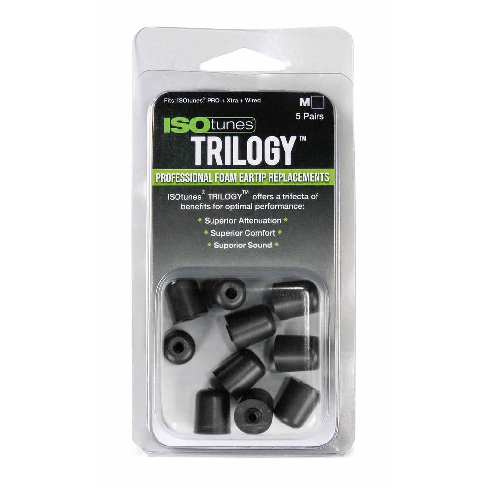 ISOtunes Trilogy Black Core Tall Foam Ear Tips Medium 5 Pairs - Ascmtools