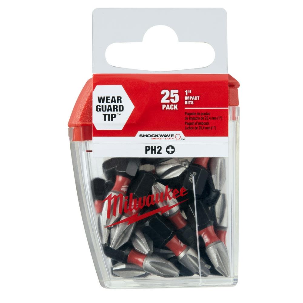 Milwaukee SHOCKWAVE Impact Phillips #2 Insert Bits (25-Piece Contractor Pack) - Ascmtools