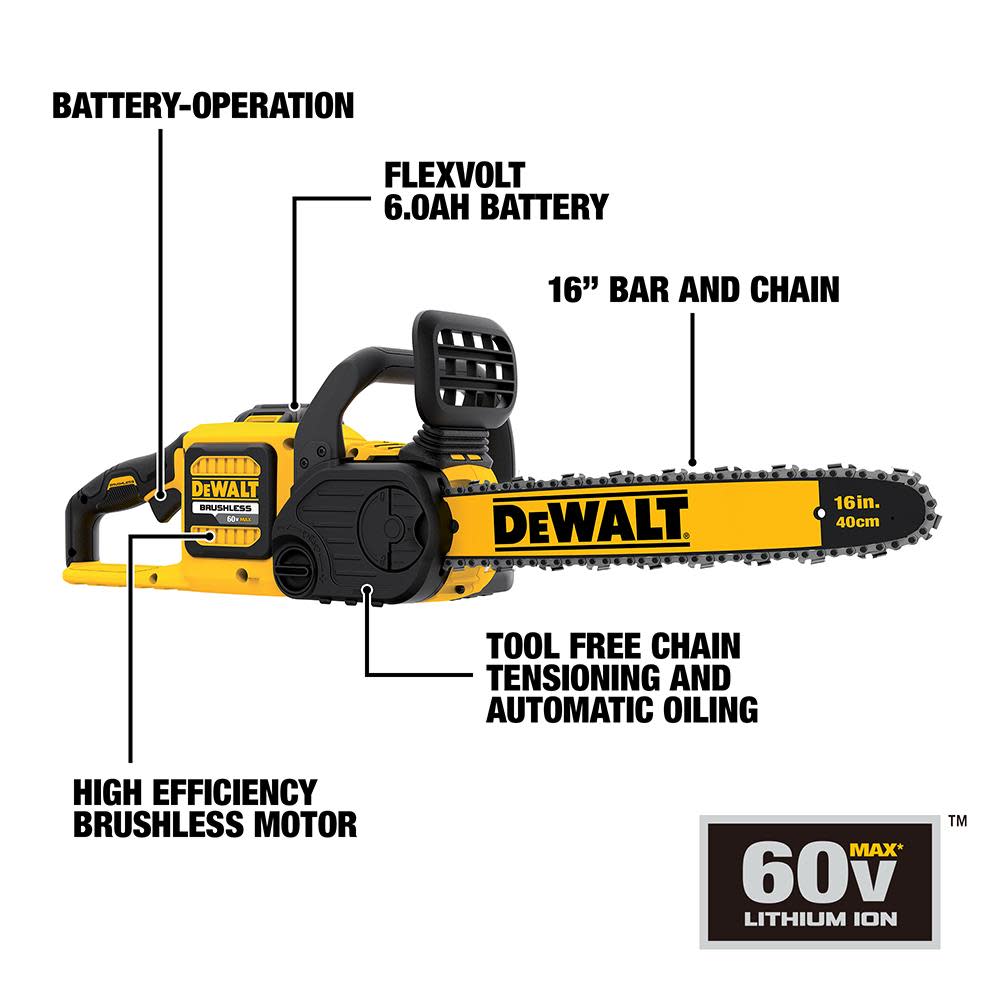 DEWALT FLEXVOLT 60V MAX Brushless Chainsaw Kit 16″ - Ascmtools