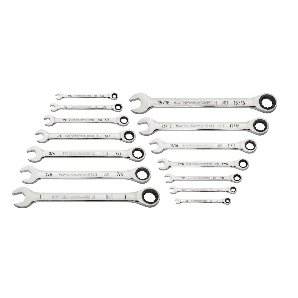 GEARWRENCH 14 Pc 90T 12 Point SAE Combination Ratcheting Wrench Set - Ascmtools