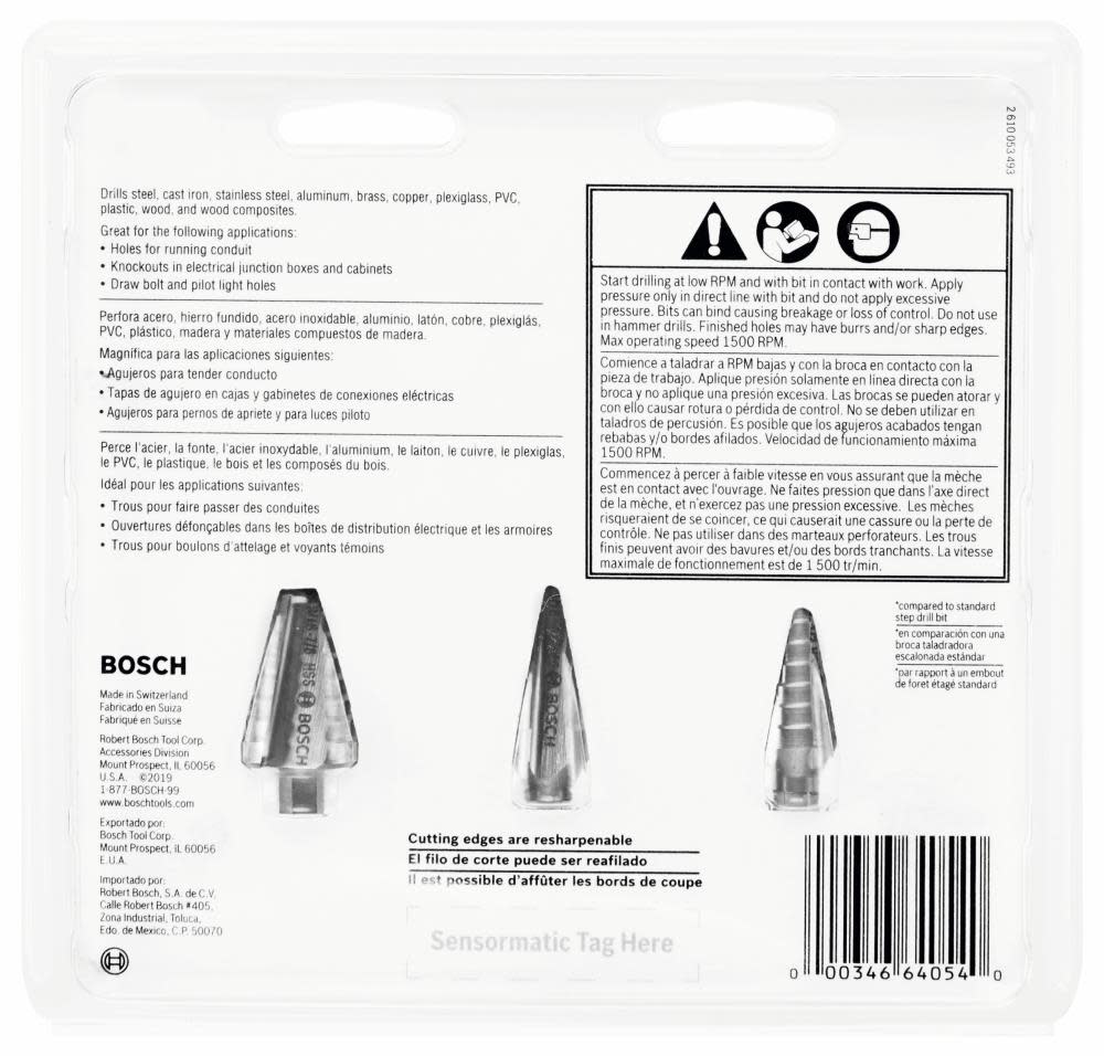 Bosch High Speed Steel Impact Tough Turbo Step Drill Bit Set 3pc - Ascmtools