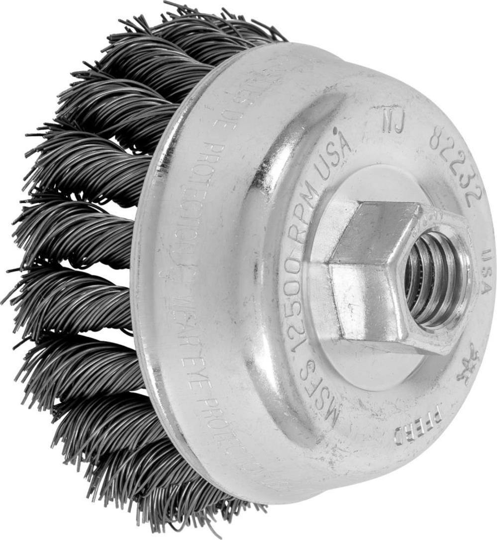 Pferd 3 1/2″ Knot Wire Cup Brush .020 CS Wire 5/8 11 Thread - Ascmtools