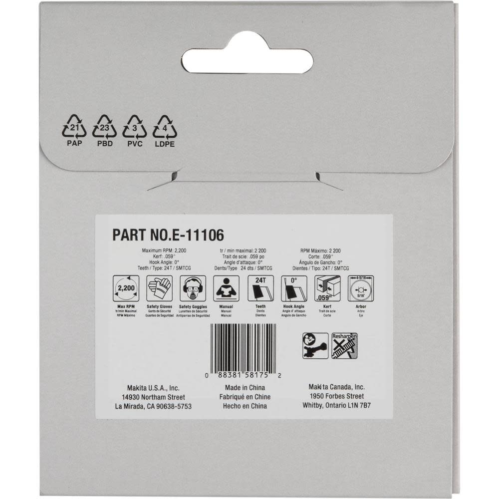 Makita Cutter Blade 4 5/16″ 24T Max Efficiency CERMET Tipped Rebar and Steel Rods - Ascmtools