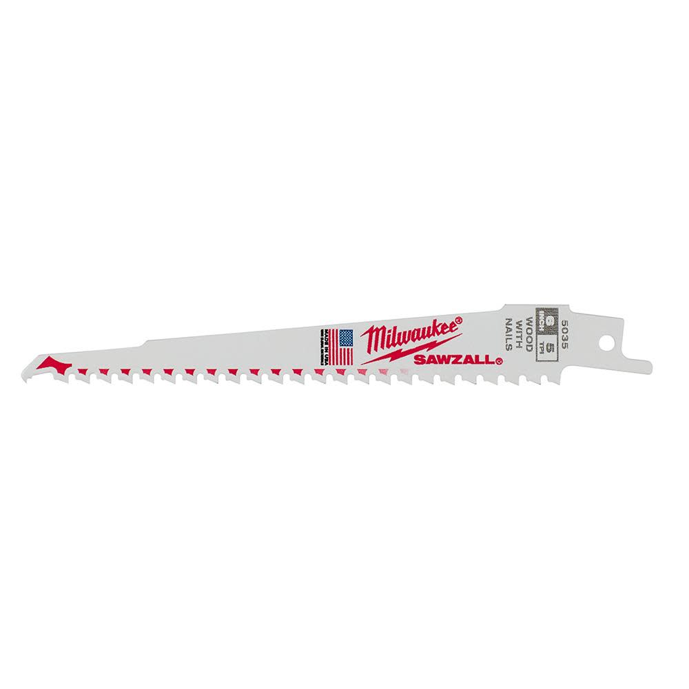 Milwaukee 6 in. 5 TPI SAWZALL Blades 5PK - Ascmtools
