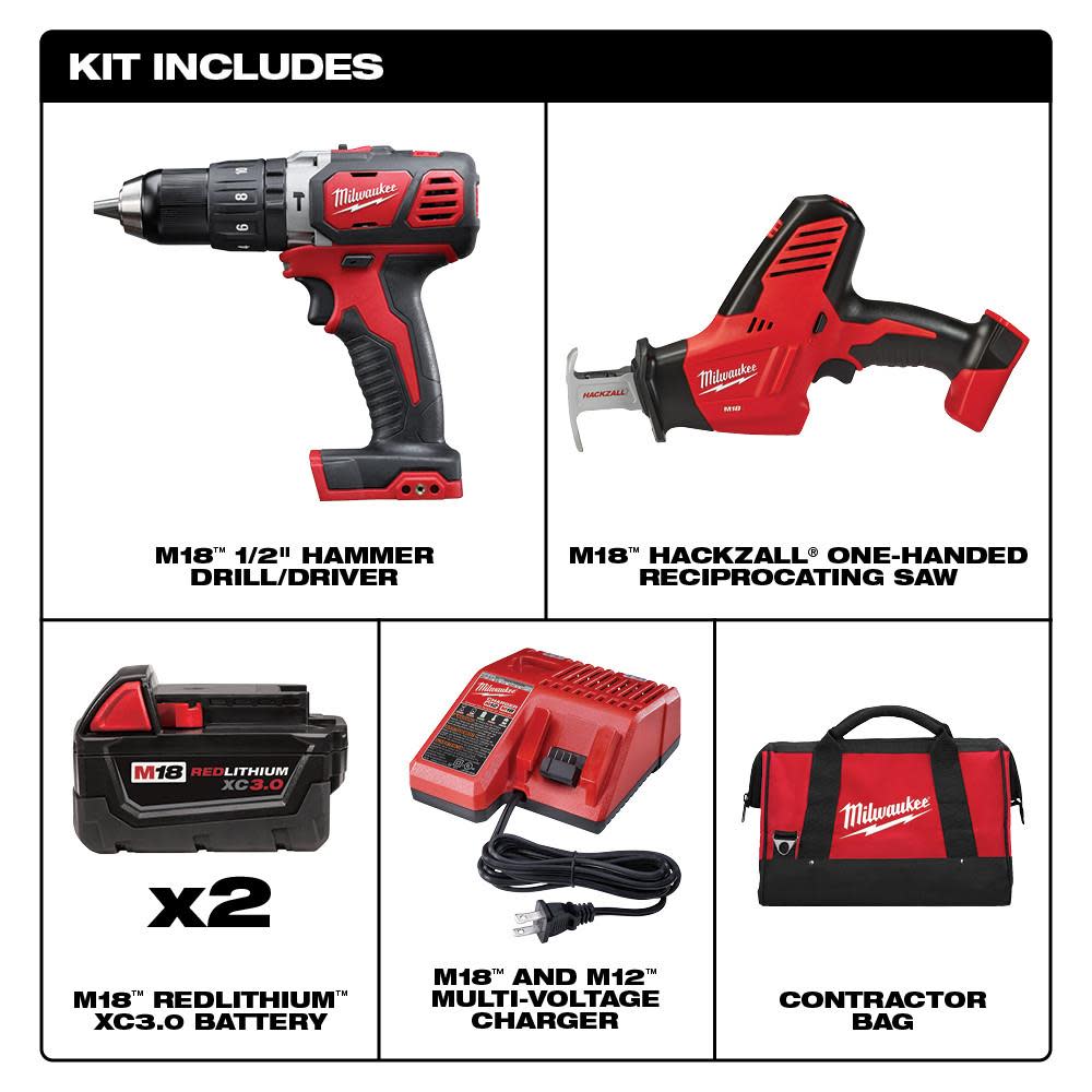 Milwaukee M18 Cordless 2 Tool Combo Kit - Ascmtools