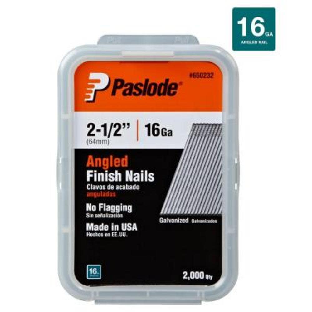 Paslode 2-1/2 In. Angled Finish Nail 16 Gauge Galvanized 2000 Per Box - Ascmtools