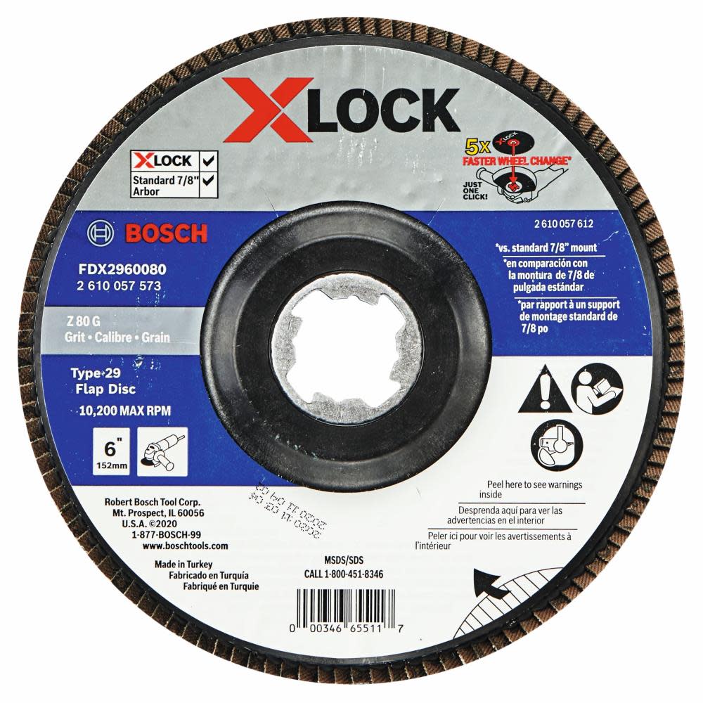 Bosch X LOCK Arbor Type 29 80 Grit Flap Disc 6″ - Ascmtools