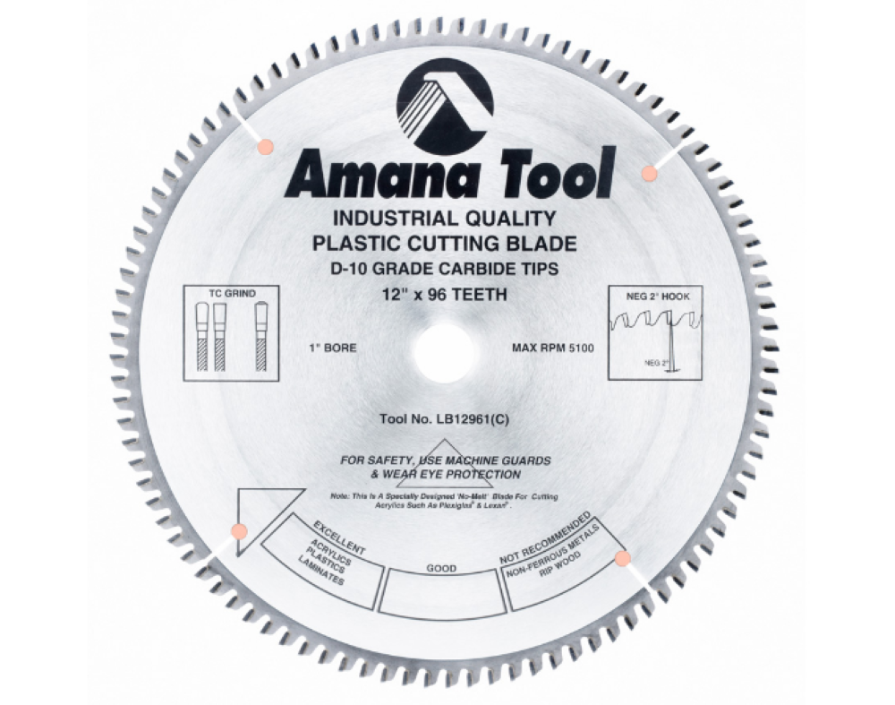 Amana Tool Carbide Tipped Non Melt Plastic 12″ 96T - Ascmtools