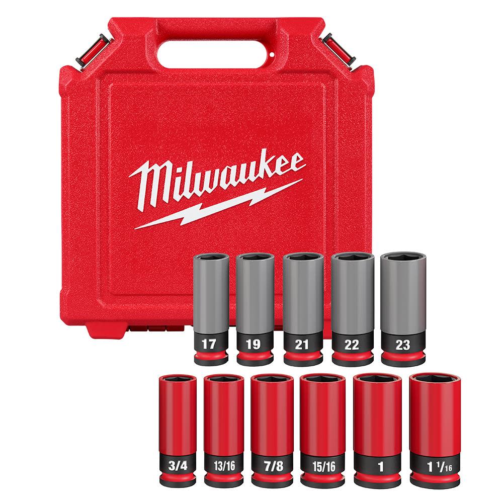 Milwaukee SHOCKWAVE Impact Duty Socket 1/2 Drive SAE & Metric Lug Nut Wheel Set 11pc - Ascmtools