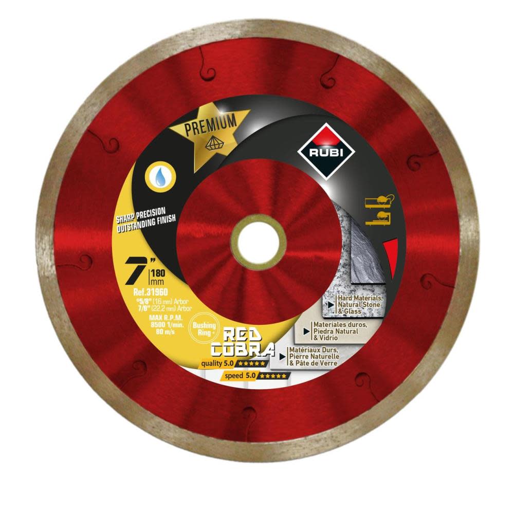 Rubi Tools Premium Red Cobra Wet 7 In. Diamond Blade (7/8″ and 5/8″ Arbor) - Ascmtools