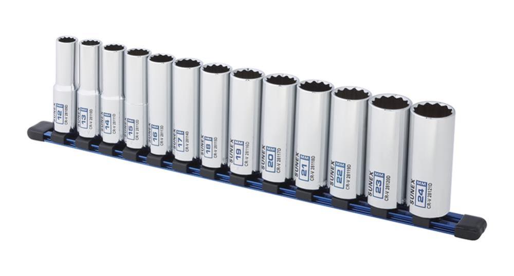 Sunex 1/2 In. Dr 12 Pt Deep Metric Socket Rail 13 Pc Set - Ascmtools