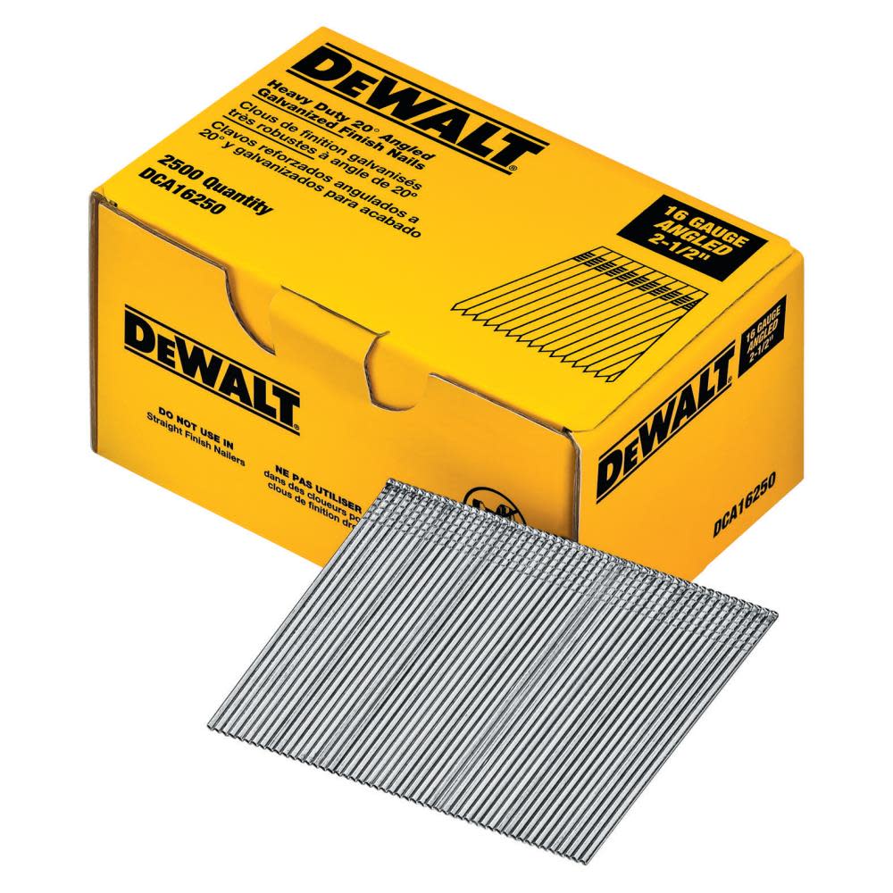 DEWALT 16 Gauge 20 Degree 2-1/2In Angled Finish Nails (2500 pk) - Ascmtools