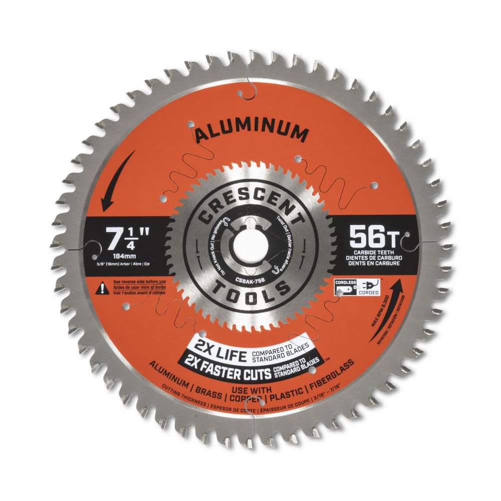 Crescent Circular Saw Blade 7 1/4″ x 56 Tooth Thick Aluminum - Ascmtools
