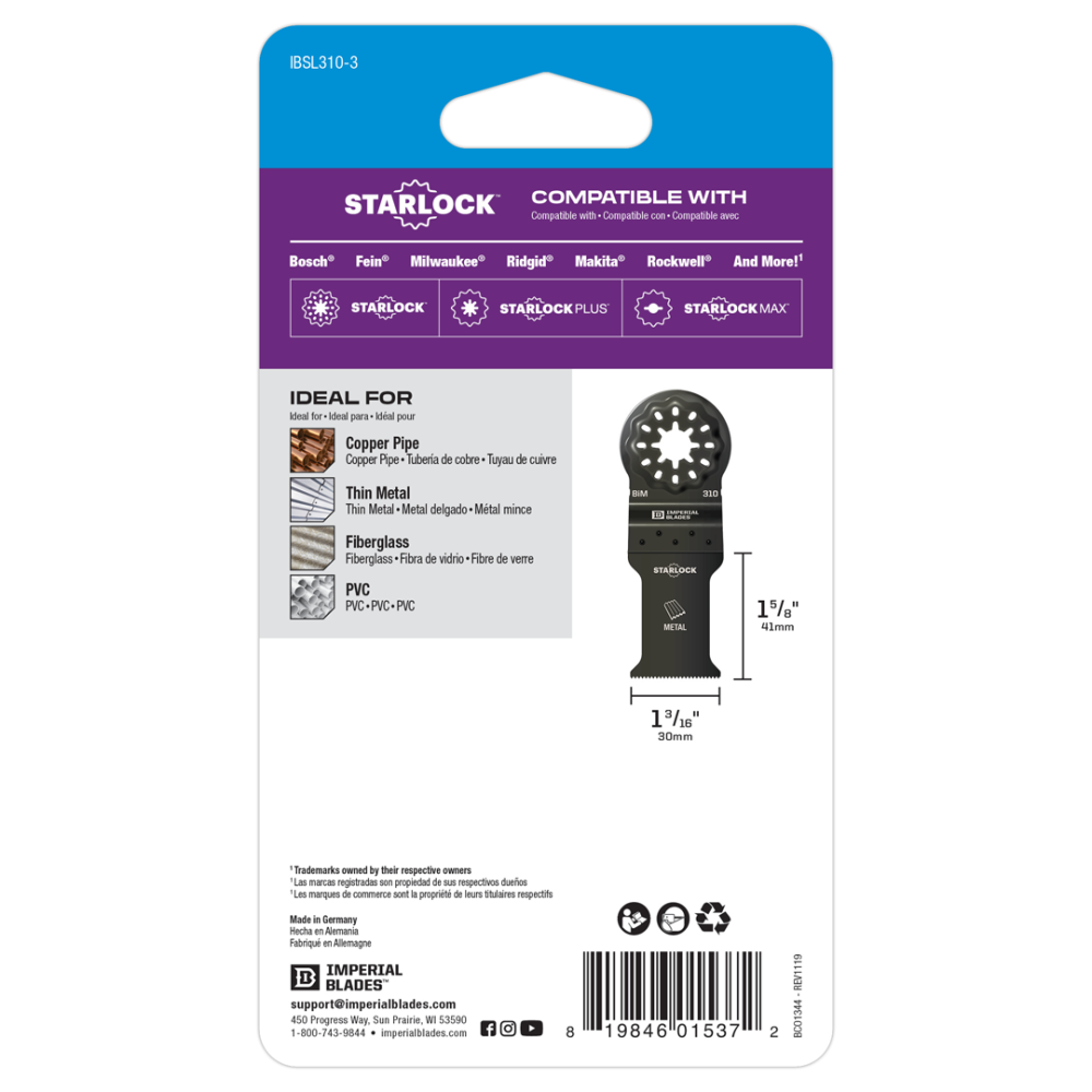 Imperial Blades IBSL310-3 Starlock 1-3/16″ Standard Thin Metal Blade 3PC - Ascmtools