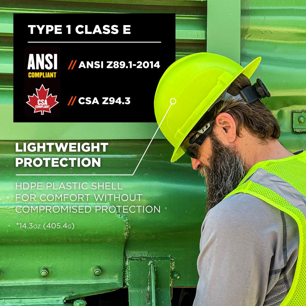 Ergodyne Skullerz 8969 Lime Lightweight Full Brim Hard Hat Class E - Ascmtools