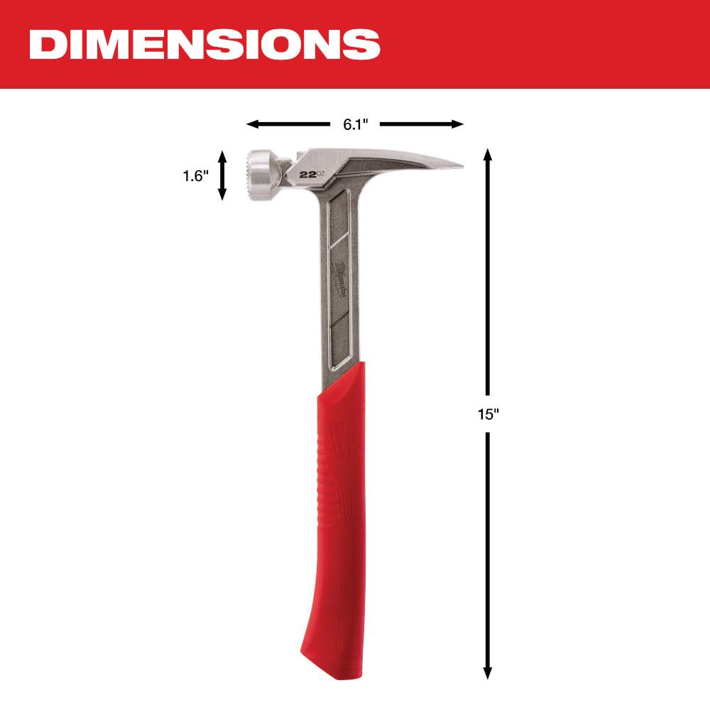 Milwaukee 22 oz Milled Face Framing Hammer - Ascmtools