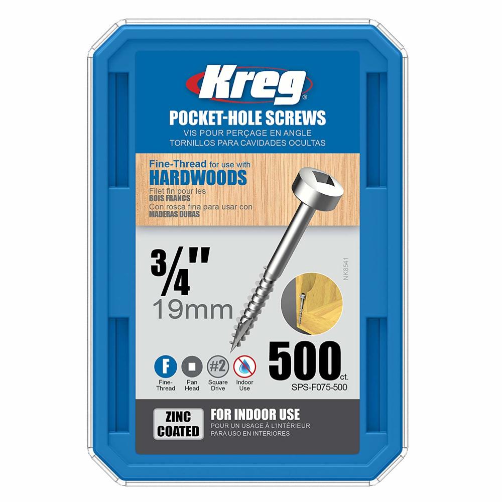 Kreg 3/4″ #6 Fine Pan-Head Zinc Pocket Screw – 500ct - Ascmtools